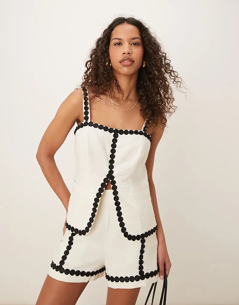 

Топ ASOS DESIGN с квадратным вырезом и отделкой Rik Rak, белый цвет