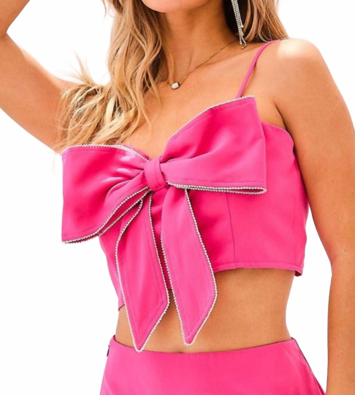 

Топ с лентами и стразами фуксия Blue B