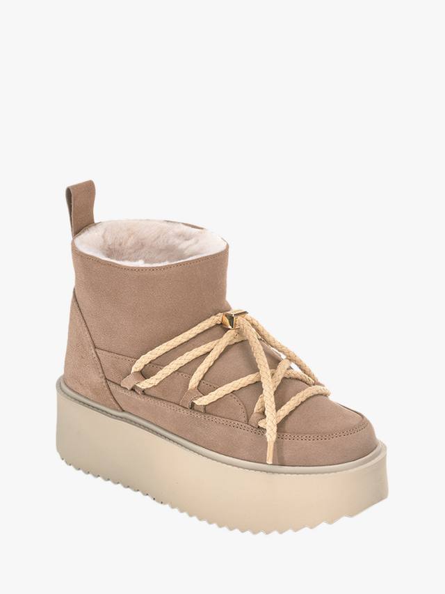Классические низкие платформенные замшевые зимние ботинки INUIKII, Beige — фото 2