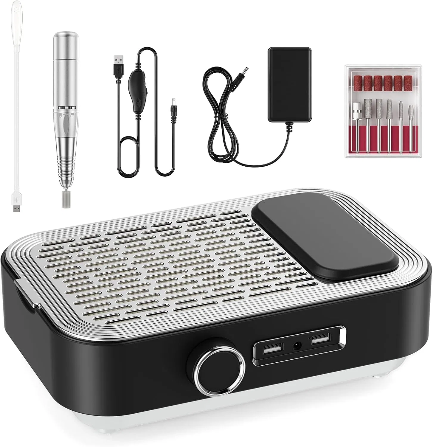 Электрическая пилка для ногтей 4-в-1 с пылесосом, LED-лампой и Power Bank Trsaow