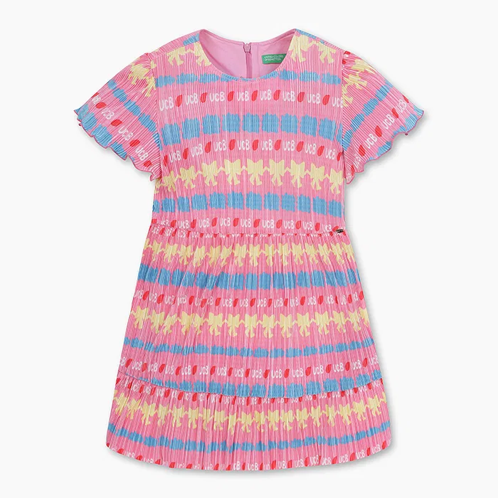 Детское розовое плиссированное платье Bodre от Benetton Kids