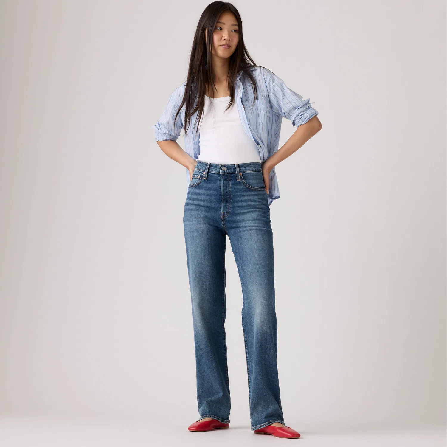 Женские джинсы Candiani Denim с ребристой отделкой, полной длины Levi's, Medium Wash