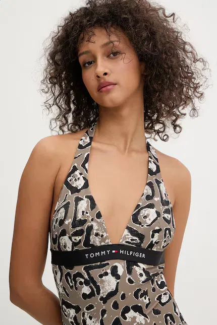 Купальник слитный с животным принтом Tommy Hilfiger, коричневый — фото 3