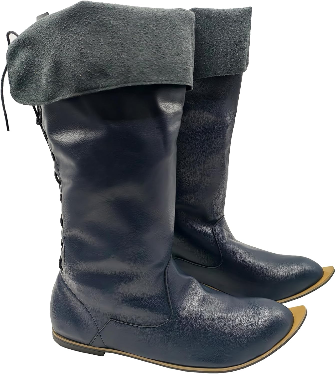

Мужские средневековые ренессансные ботинки для костюма пирата, викинга, готические ботинки из искусственной кожи с заостренным носком и высокой голенью на шнуровке Junqiako, синий