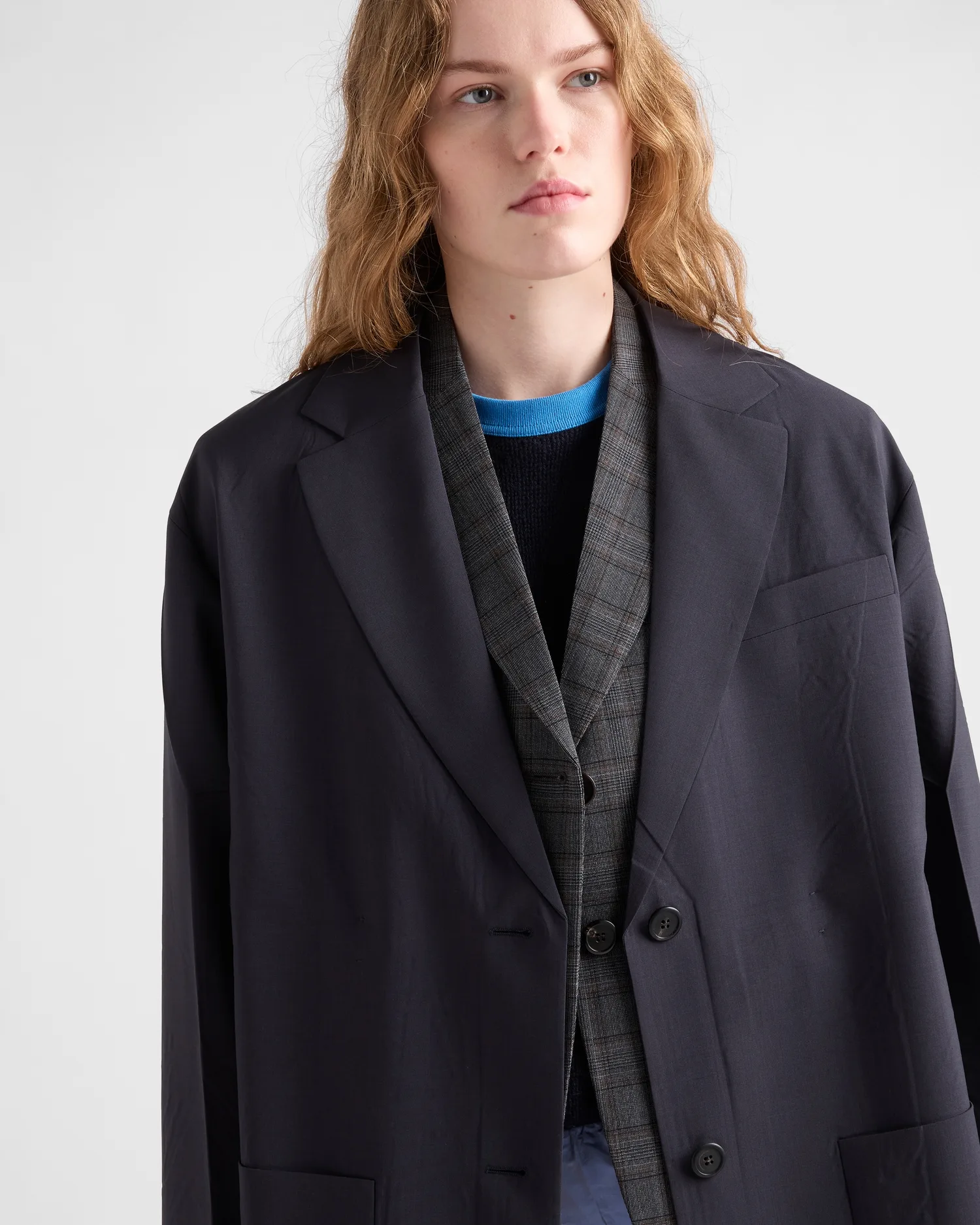 Однобортное легкое пальто из шерсти Prada, синий — фото 3