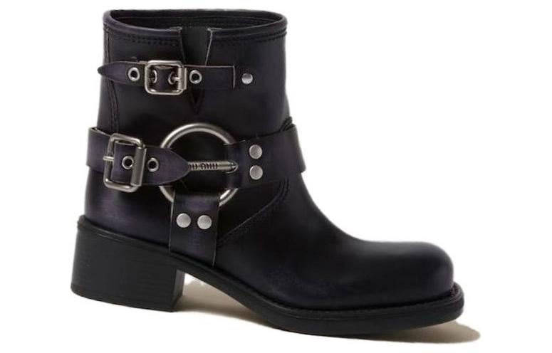 Винтажные кожаные ботинки до щиколотки MIU MIU, черные — фото 3