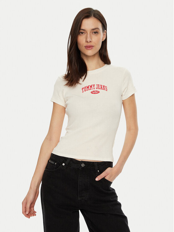 

Футболка узкого кроя Tommy Jeans, экрю