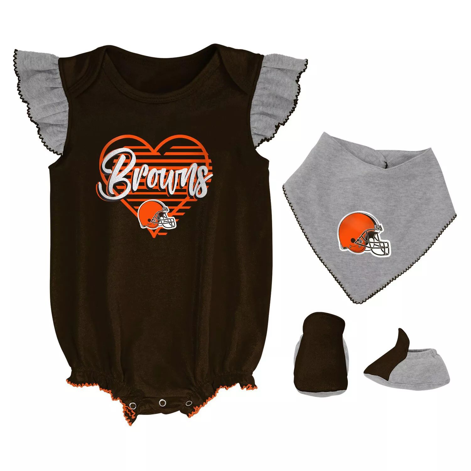 

Коричневый/серый с меланжевым оттенком для новорожденных и младенцев Cleveland Browns All The Love, комплект боди и пинеток Outerstuff