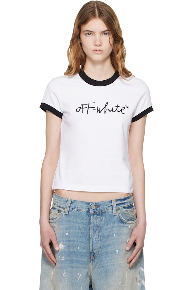 

Off-White Белая облегающая футболка с вышитой надписью