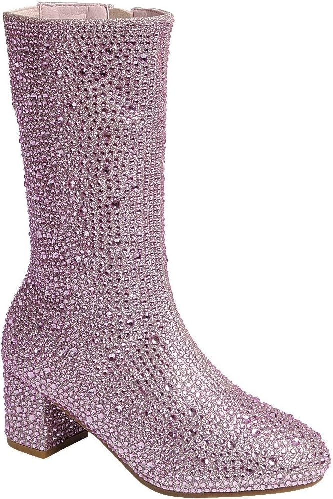 

Сапоги ABSOLEX для девочек с круглым носком, стразами, до колена, на низком широком каблуке, Pink