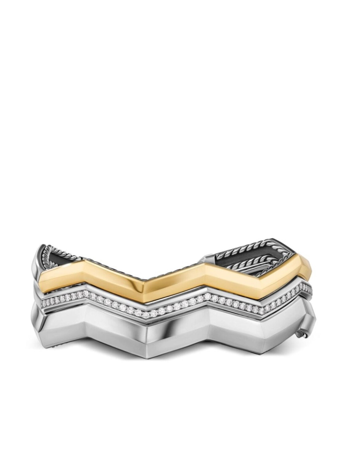 

Браслет-кафф Stax из серебра и желтого золота с бриллиантами David Yurman, серебряный