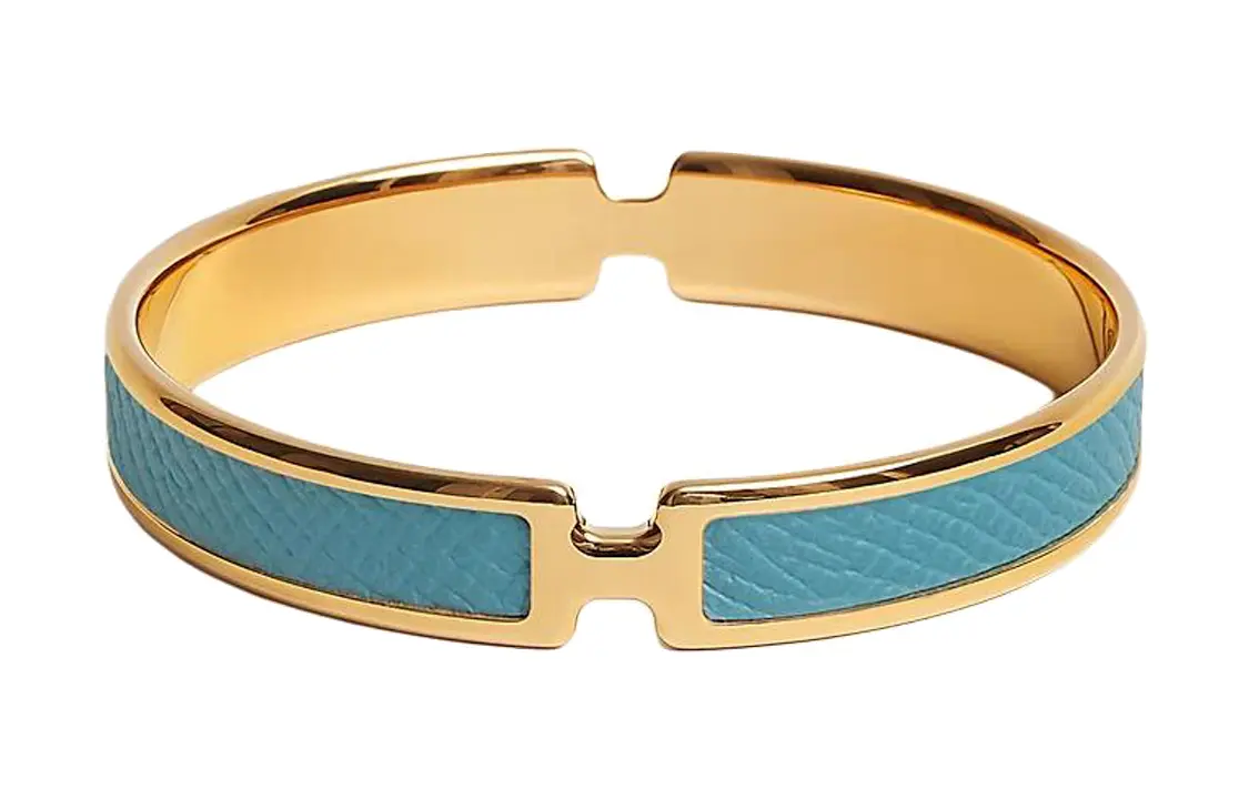 

HERMES Кожаный, с позолоченными металлическими браслетами женский синий