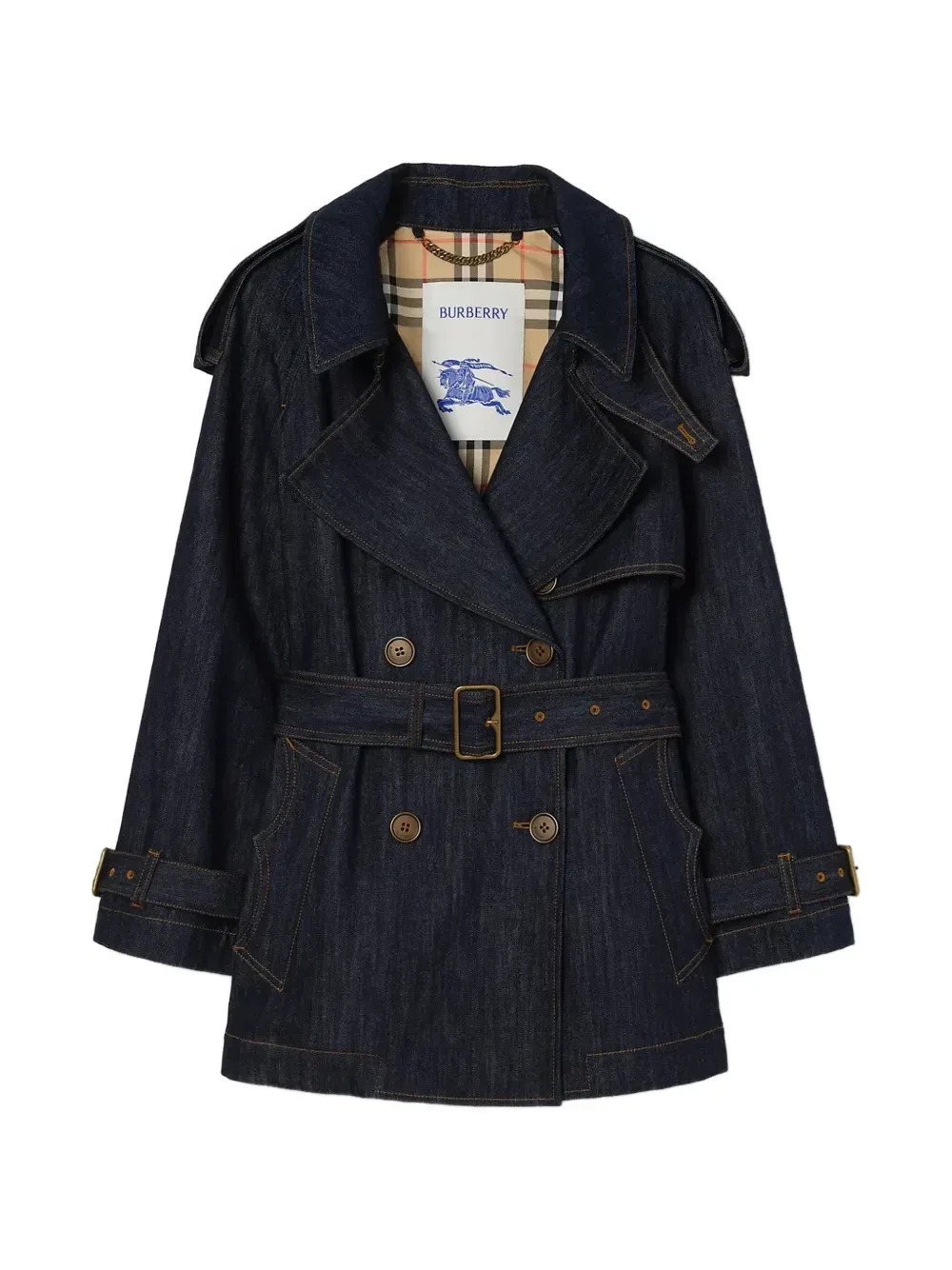 Джинсовая куртка Fitzrovia BURBERRY, двубортная, синий