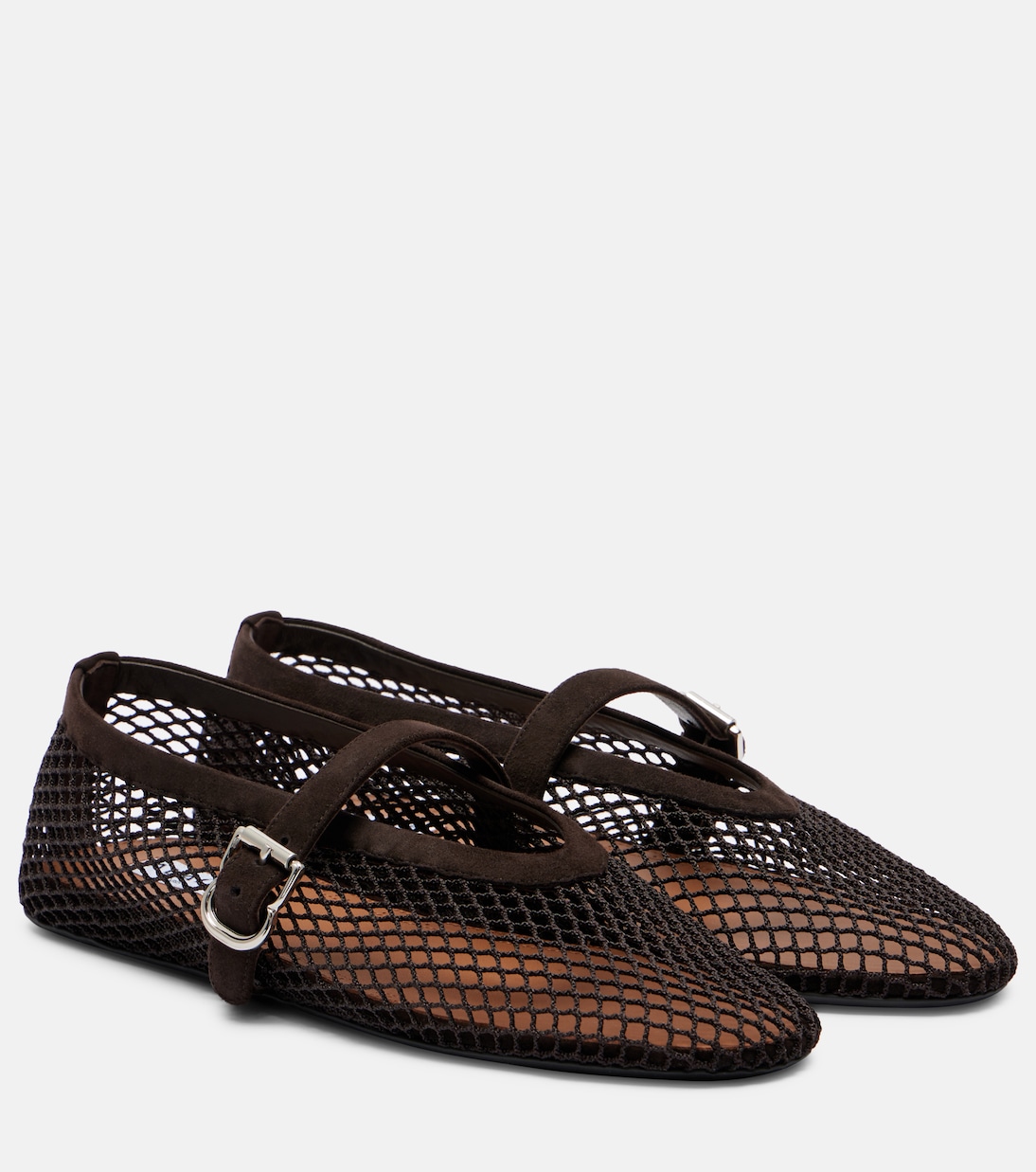 Балетки из сетки с отделкой из замши Alaïa, Brun Fonce