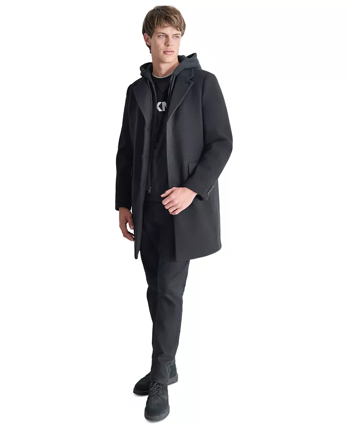

Мужское пальто с отстегивающимся капюшоном и лацканами DKNY, черный