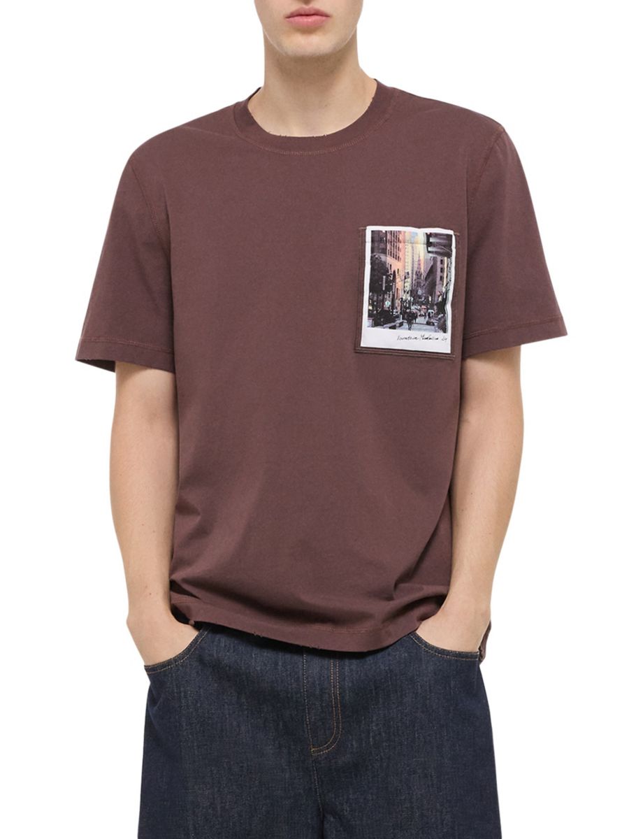 

Футболка из хлопка с круглым вырезом и принтом открытки Helmut Lang, цвет Brick
