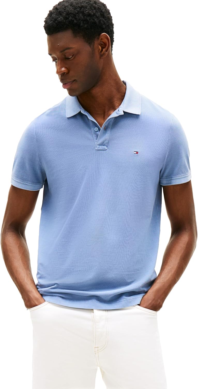 

Мужские поло с короткими рукавами Tommy Hilfiger, повседневные, классический крой, из окрашенного хлопка, Brisk Blue, Синий, Мужские поло с короткими рукавами Tommy Hilfiger, повседневные, классический крой, из окрашенного хлопка, Brisk Blue