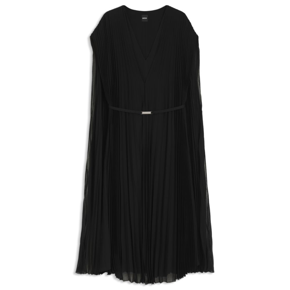 

Платье с поясом из жатого шифона с накладкой Boss, черный
