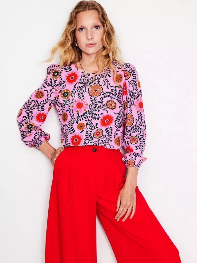 

Топ Boden Easy Floral Long Sleeve, цвет pink/multi