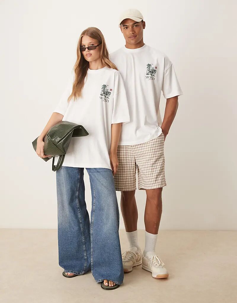 

Футболка унисекс оверсайз ASOS DESIGN с принтом «Улыбка» белого цвета