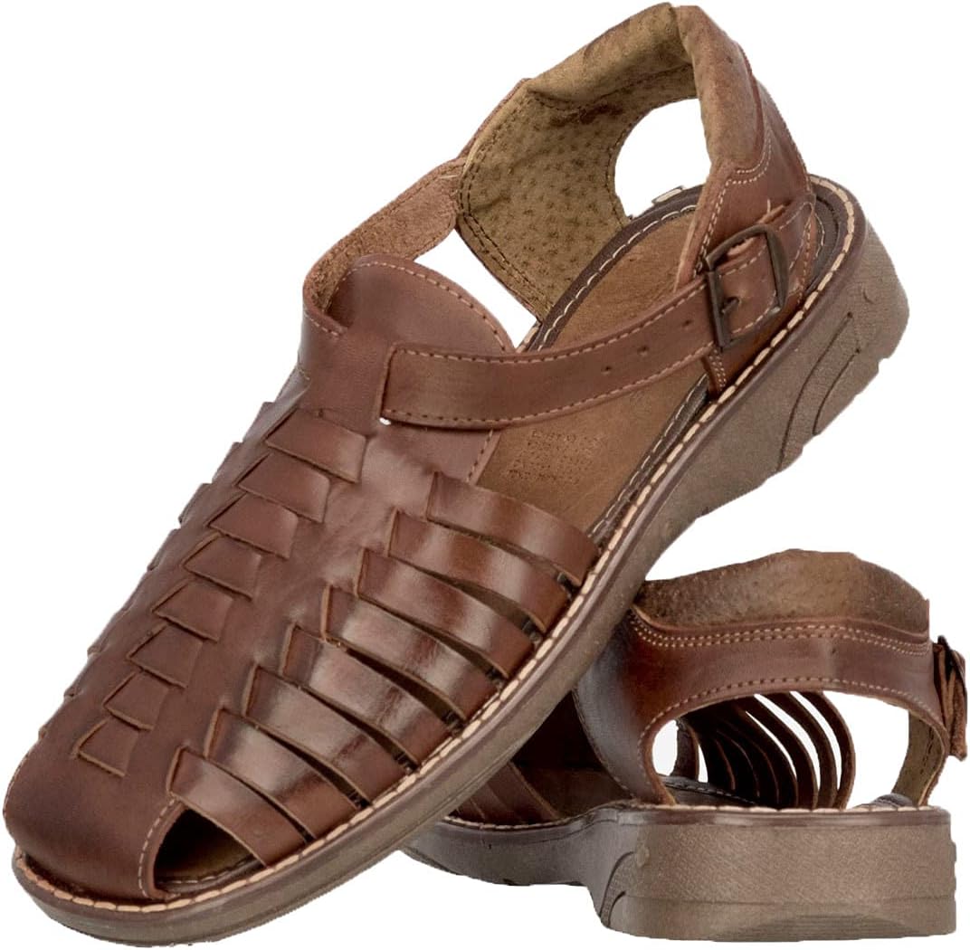 Men's 450 Rustic Cognac All Real Leather Mexican Buckle Huaraches Closed Toe Cowboy Professional