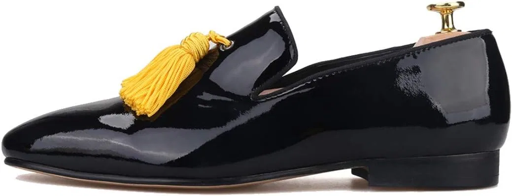 Лоферы FERUCCI Black Patent Leather Loafer with Gold Tassel Slippers Flat Prom Wedding, черный