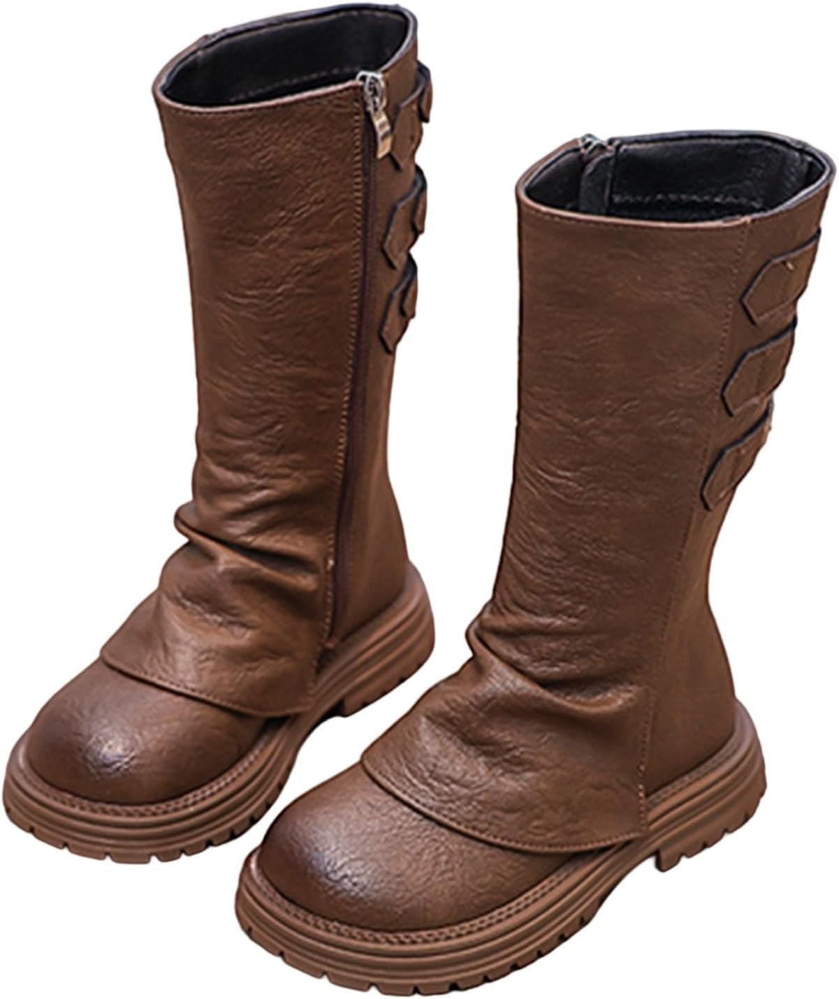 

Сапожки для малышей для девочек, с шнуровкой, универсальные, для детей, средние сапоги ковбойского типа, с боковой молнией, на низком каблуке, теплые уличные обувь JEUROT, Khaki