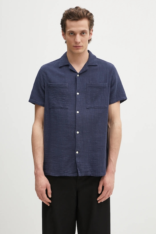 

Хлопковая рубашка Benson Textured Relaxed Fit с коротким рукавом Barbour, темно-синий