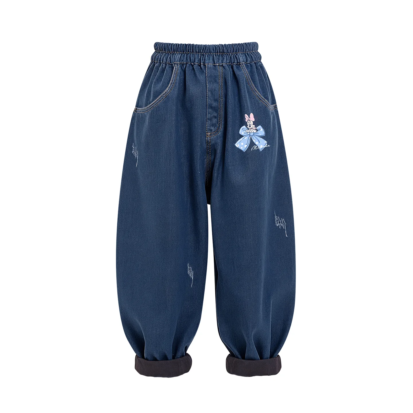 Детские джинсы утепленные с флисовой подкладкой Disney, [Thickened and Fleece-Lined]Dewi Floral K Denim Blue — фото 3