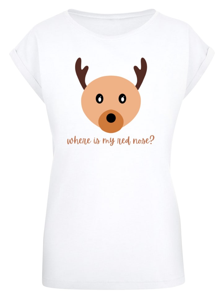 

F4NT4STIC Рождественская футболка «Красный нос» белого цвета, Красный, F4NT4STIC Рождественская футболка «Красный нос» белого цвета