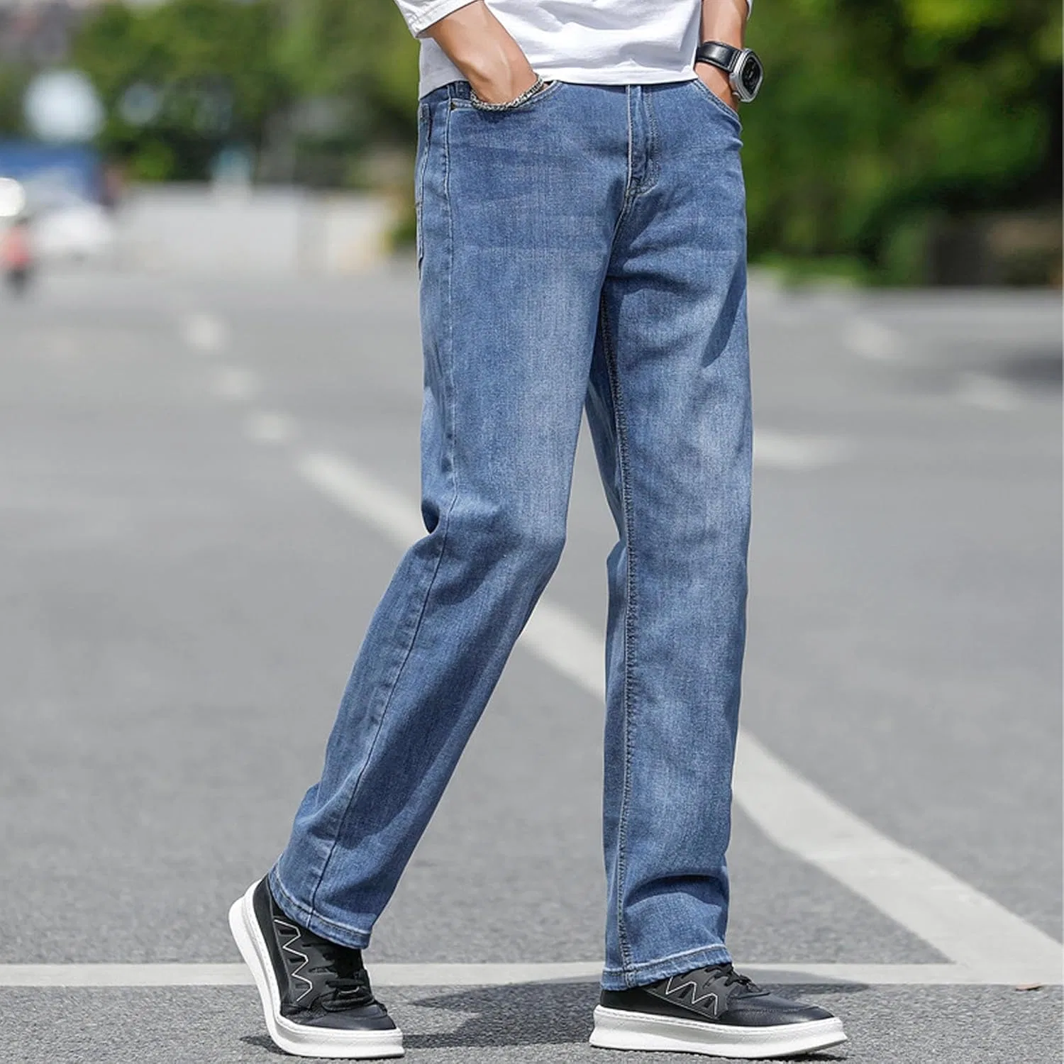 Джинсы прямого кроя, Classic Stretch Denim, синие — фото 2