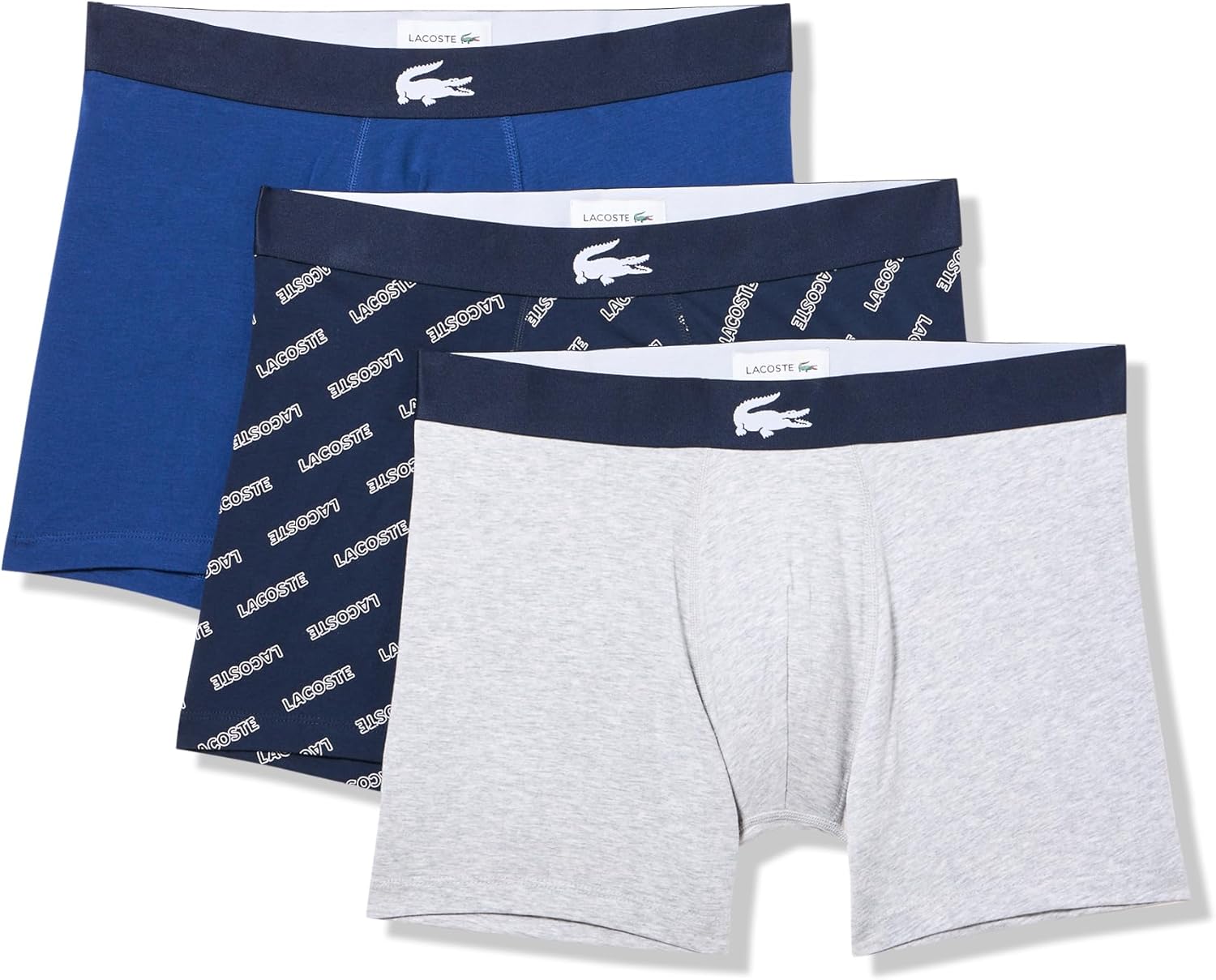 

Lacoste мужские хлопковые стрейч боксеры с диагональным принтом, 3 шт, Navy Blue/White/Grey