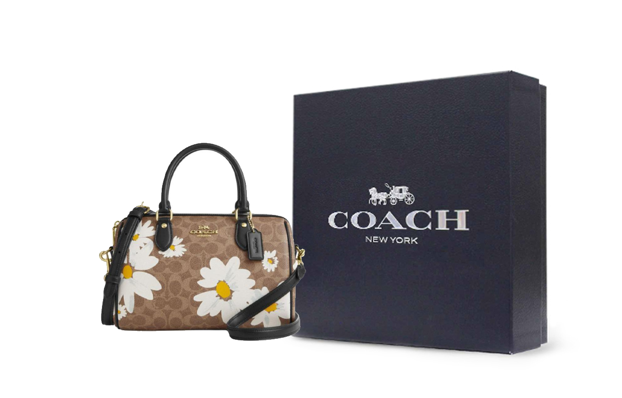 

COACH Роуэн Coated Canvas наплечная сумка, кроссбоди, женская сумка унисекс Gold & Brown & Umber & Multicolor