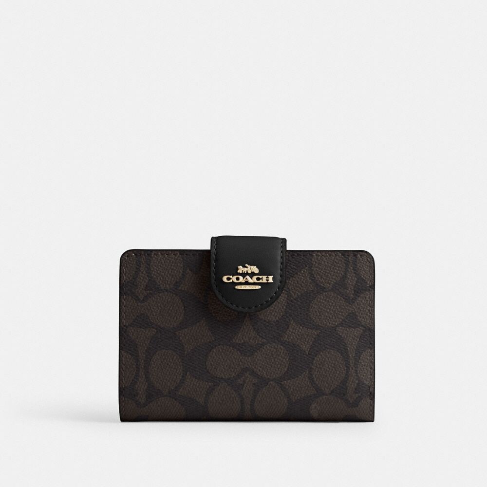

Средний кошелек с угловой молнией COACH, золотой/коричневый/черный