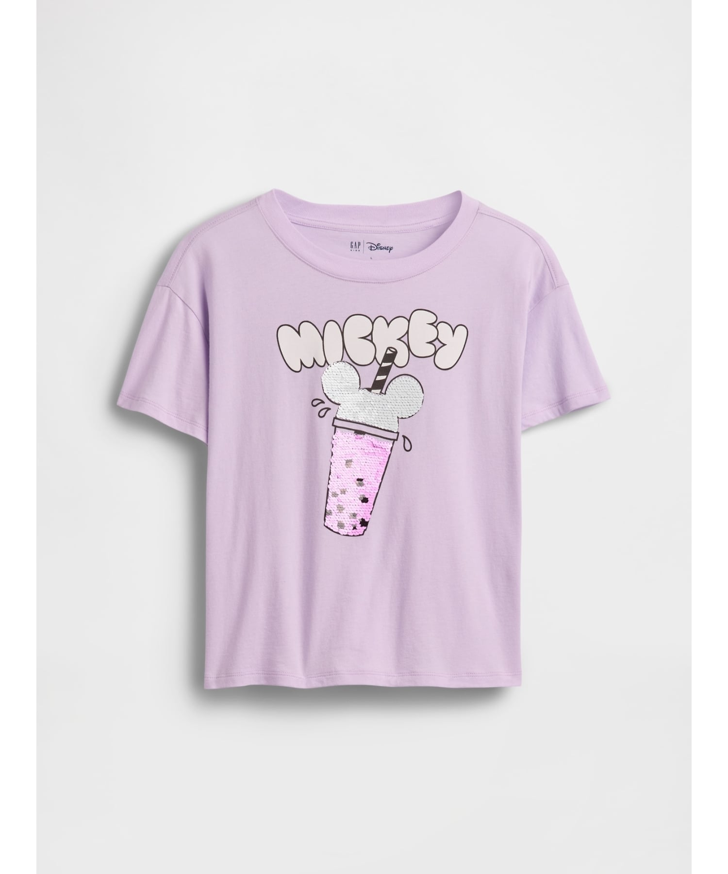 Футболка с принтом в виде переворота и пайетками (K)GapKids x Disney Oversized Flippy Transformation GAP, PALE_LILAC — фото 3