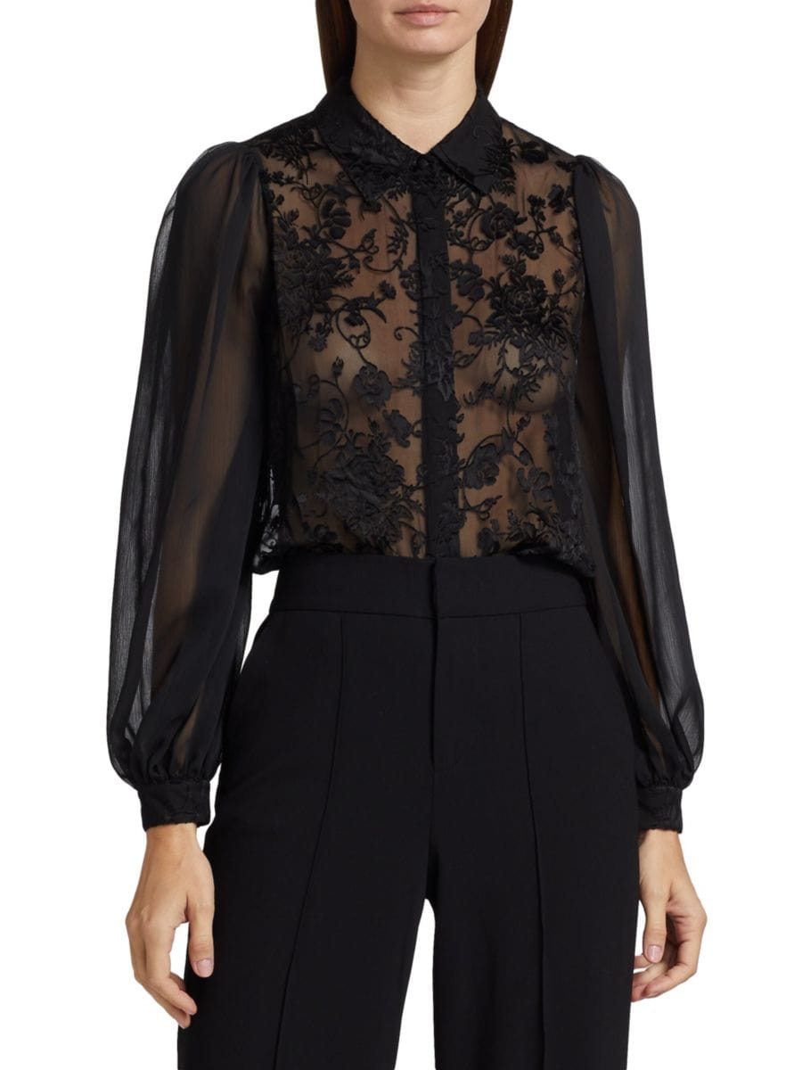

Рубашка Roanne из полупрозрачного кружева Alice + Olivia, цвет Gardenia Black