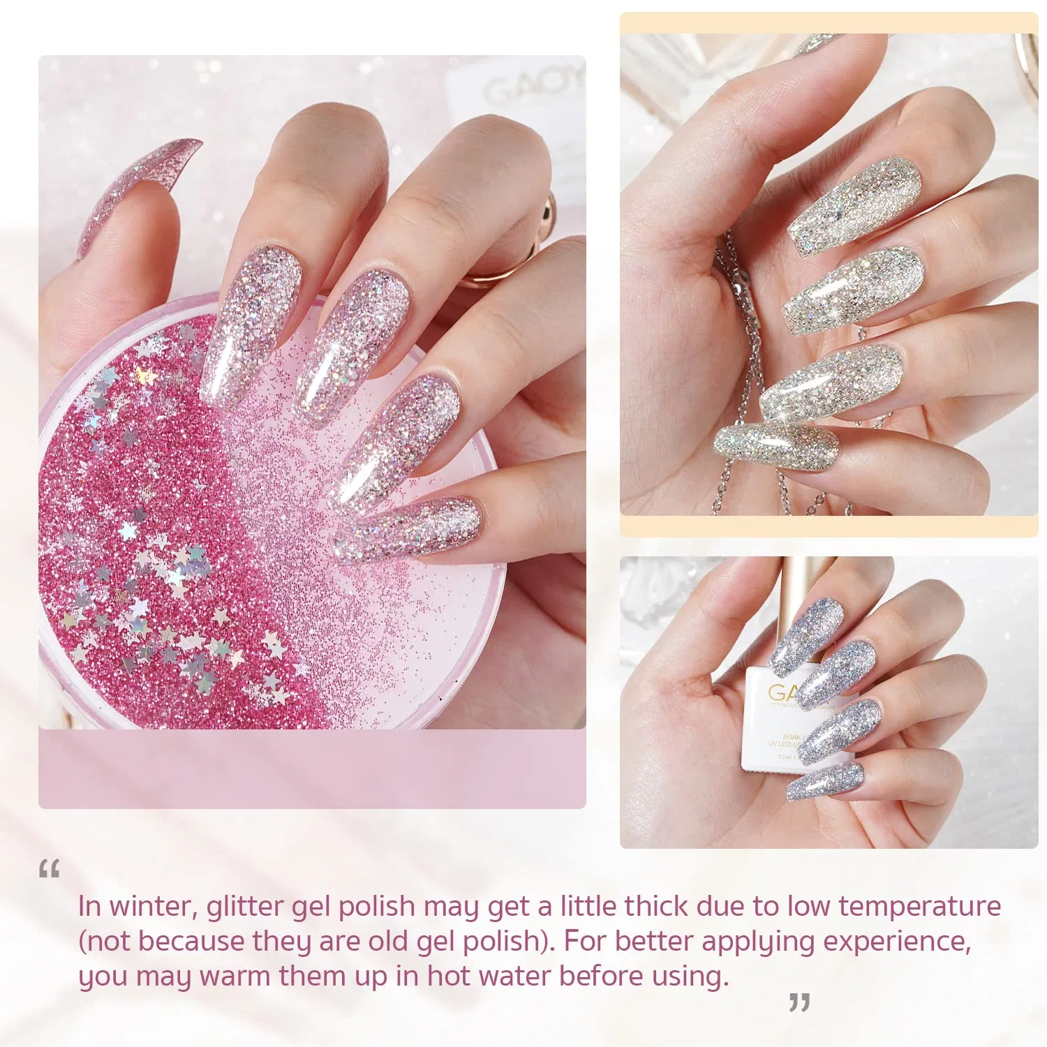 Набор гель-лаков «Chrome Platinum Glitter» из 6 цветов от GAOY Gaoy — фото 3