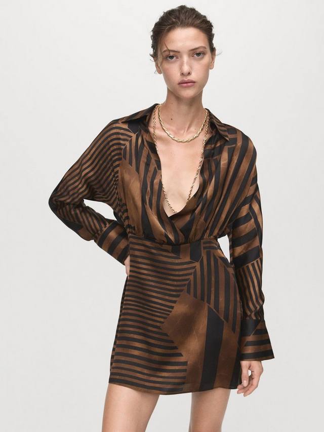 

Мини-платье Trini Stripe из сатина Mango, Brown