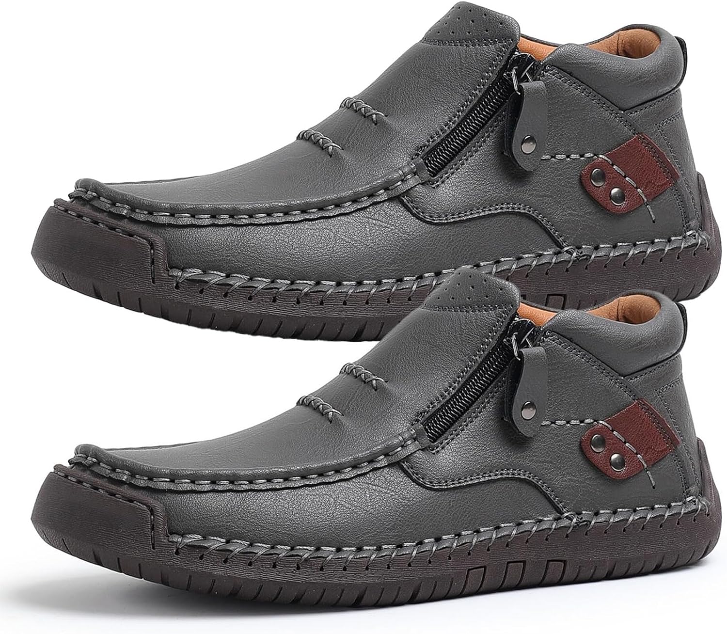 

Кожаные слипоны для вождения, мужские ручной работы из премиальной кожи - удобные ботинки с широкой носочной частью и поддержкой свода стопы Generic, серый