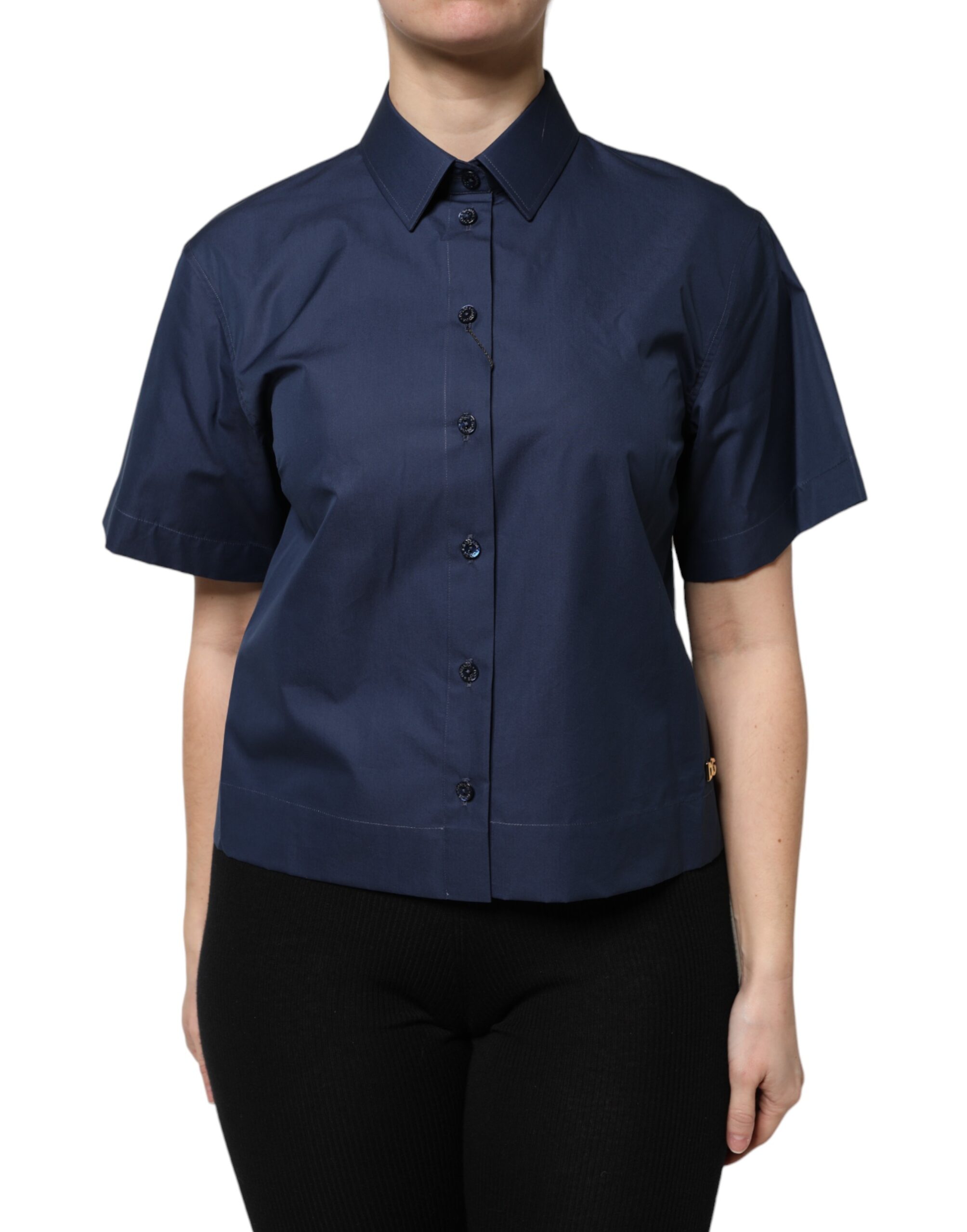 

Синий хлопковый топ с короткими рукавами и пуговицами Dolce & Gabbana, Blue
