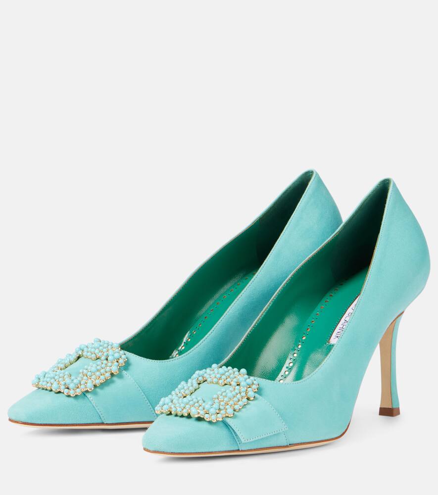 Giboa 90 туфли-лодочки из замши с декором Manolo Blahnik, 4481 Turq/994L Yoth — фото 4