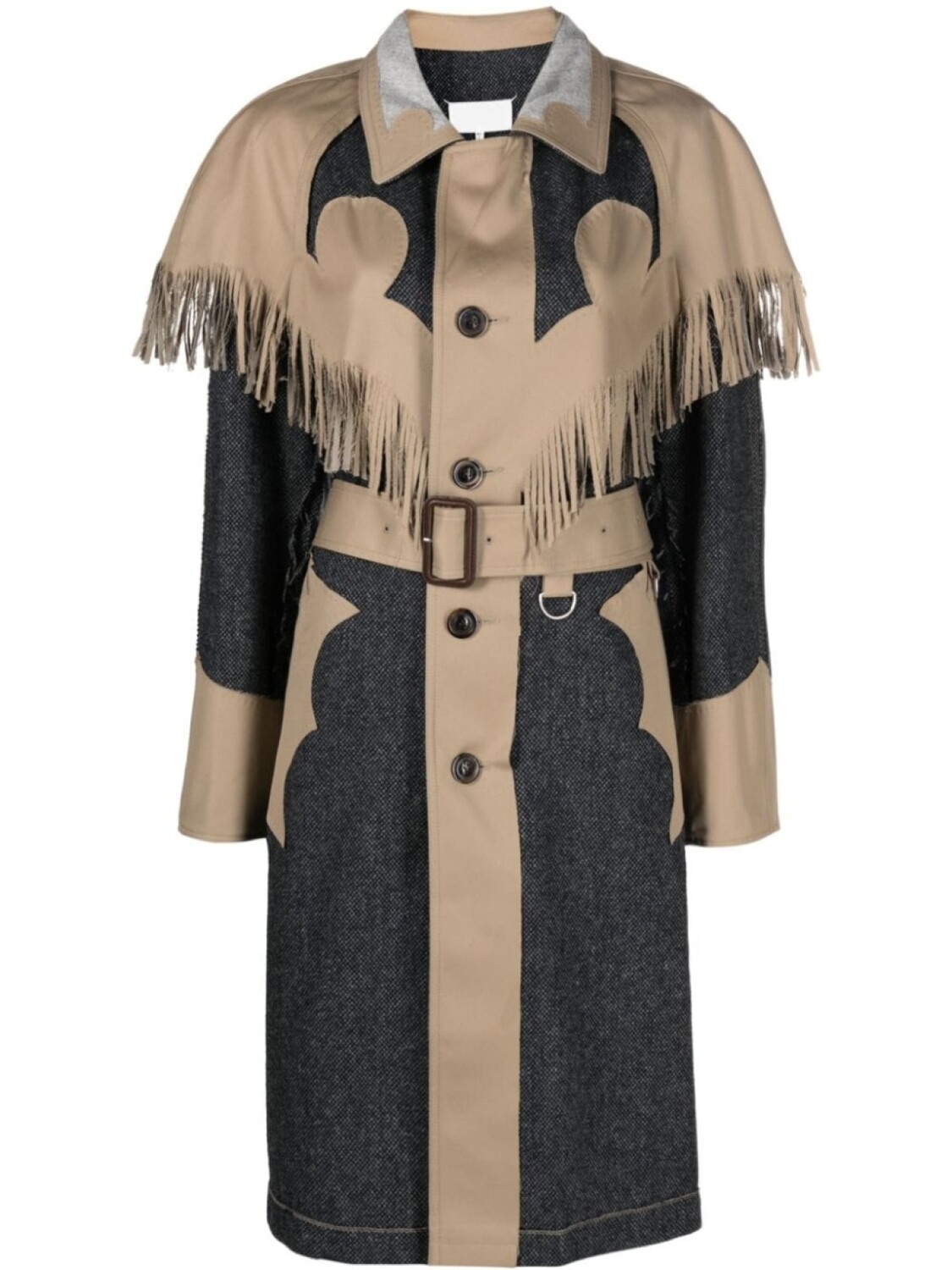 

Maison Margiela fringed panelled single-breasted coat, нейтральный цвет