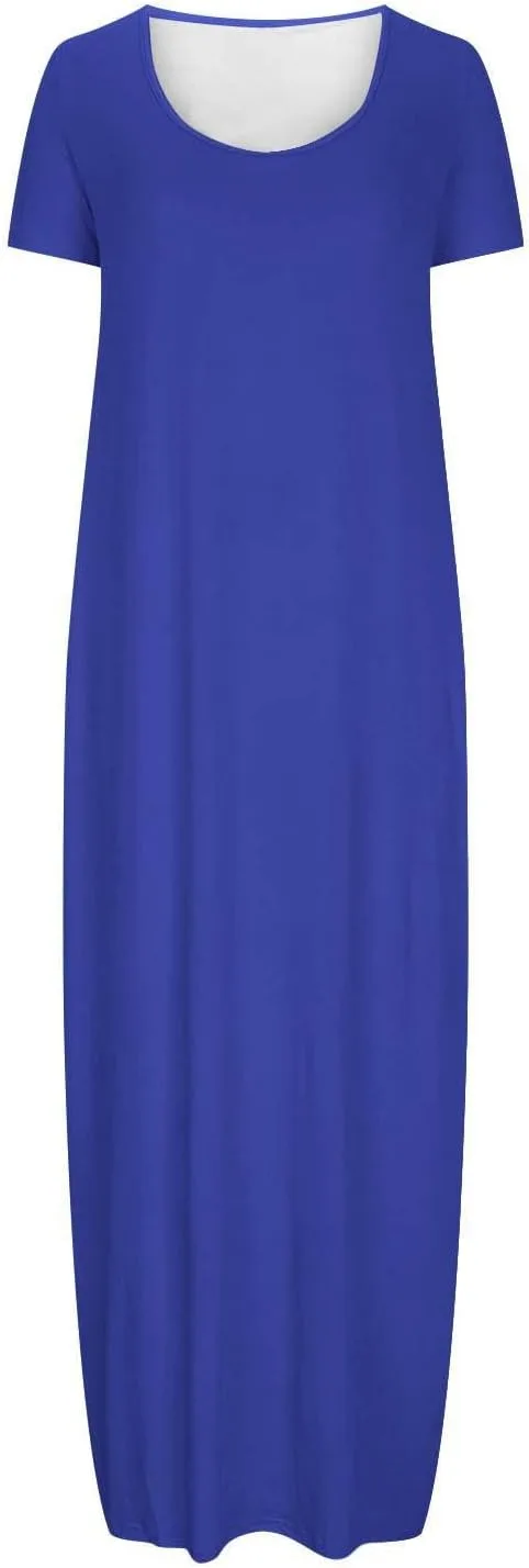 Платье для женщин 2026 Plus Size Casual с круглым вырезом макси модное однотонное свободное для отдыха на пляже Generic, синий — фото 2