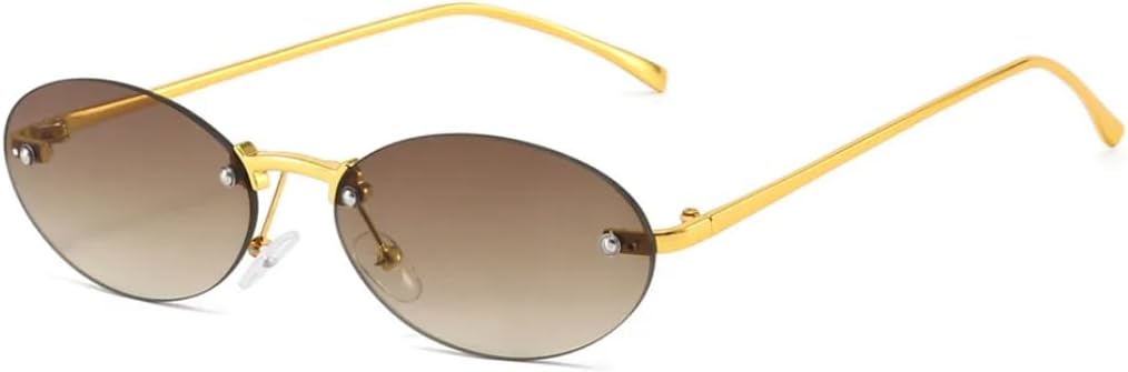 

Ретро-солнцезащитные очки без оправы, металлические, овальной формы, женские, модные, золотистые, черные, конфетные оттенки, защита от УФ-излучения UV400, мужские, панк-солнцезащитные очки UUPTTPL, Gold Light Tea