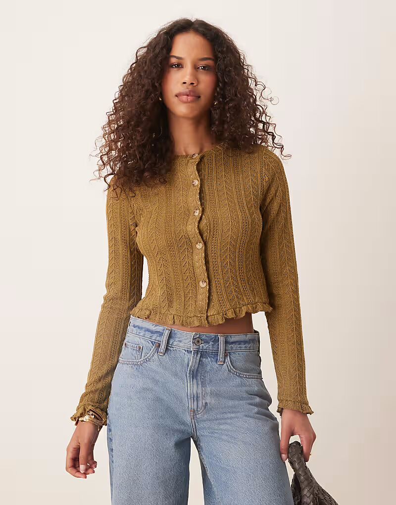 

Кардиган-топ с оборками и окантовкой ASOS DESIGN цвета хаки