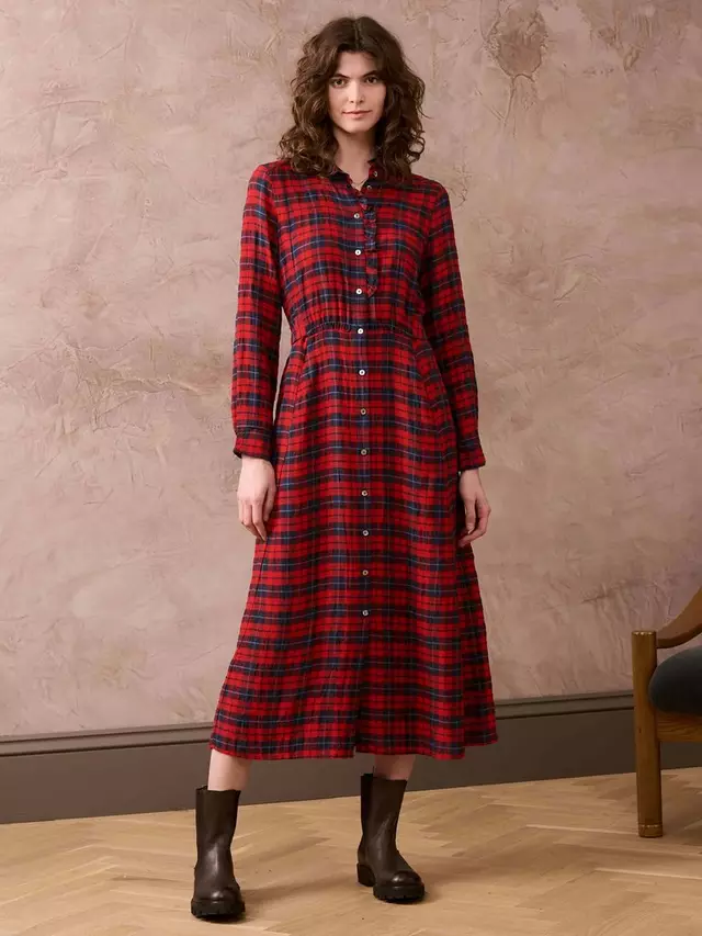 

Платье Brora Plaid Linen Blend Shirt, цвет ruby/navy