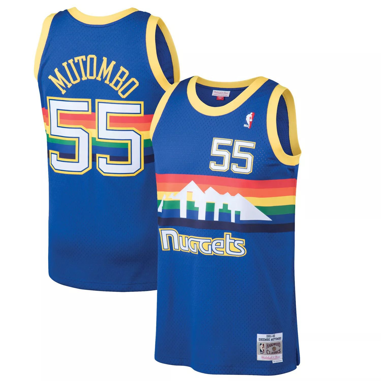 

Мужская майка Mitchell & Ness Dikembe Mutombo Blue Denver Nuggets 1991-92 гг. из твердой древесины Classics Swingman