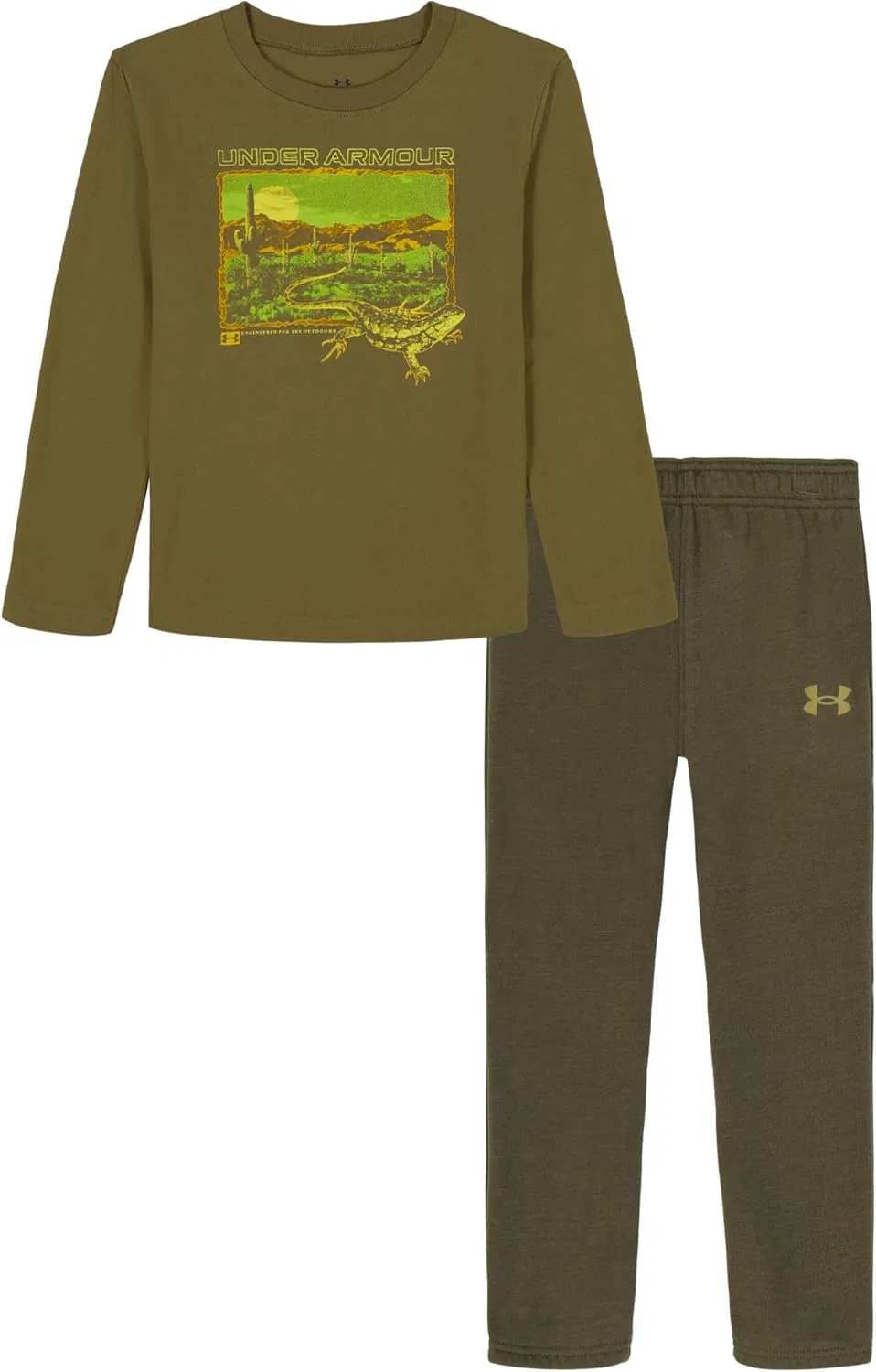Детский спортивный комплект Under Armour Outdoor Collection, зелёный ящерица, длинный рукав + флисовые брюки — фото 2