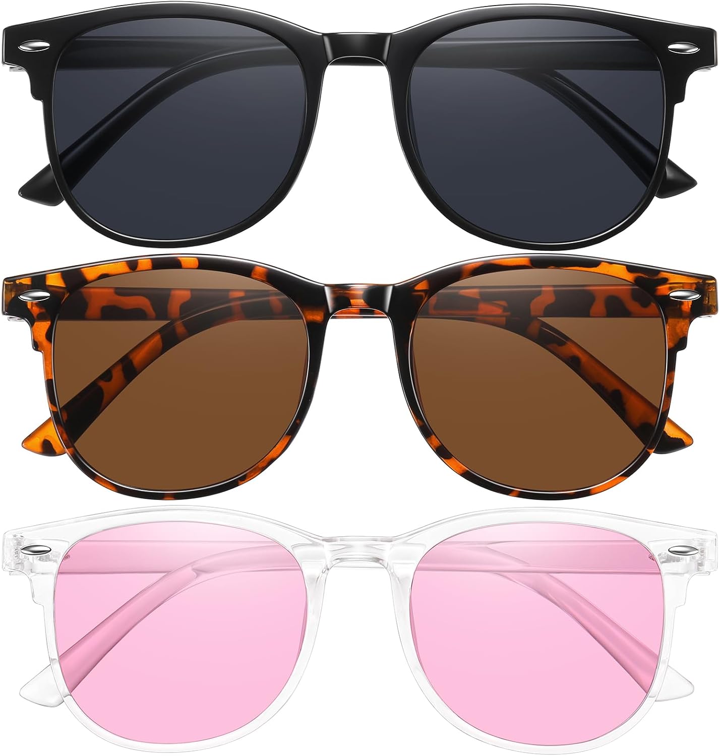 

Модные женские солнцезащитные очки для женщин и мужчин – защита от УФ-излучения, стильные круглые очки, дизайнерские солнцезащитные очки унисекс для активного отдыха, вождения и путешествий CHAOSELF, 3 Pack Black + Tea + White