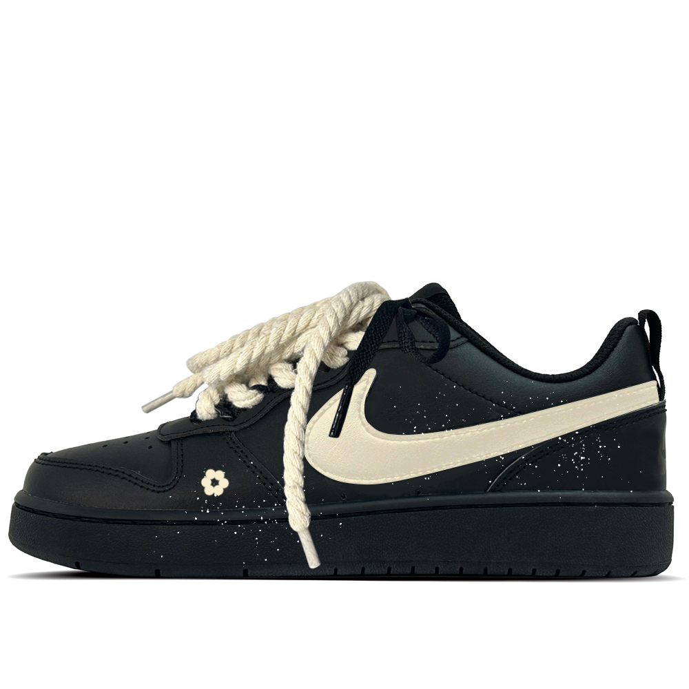 

Nike Court Borough Night Mist Daisy нескользкая устойчивая к истиранию низкая детская обувь для скейтбординга черная для подростков